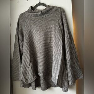 Karen Kane Plus Sz 2X Ribbed Funnel Neck Sweater Gray knit